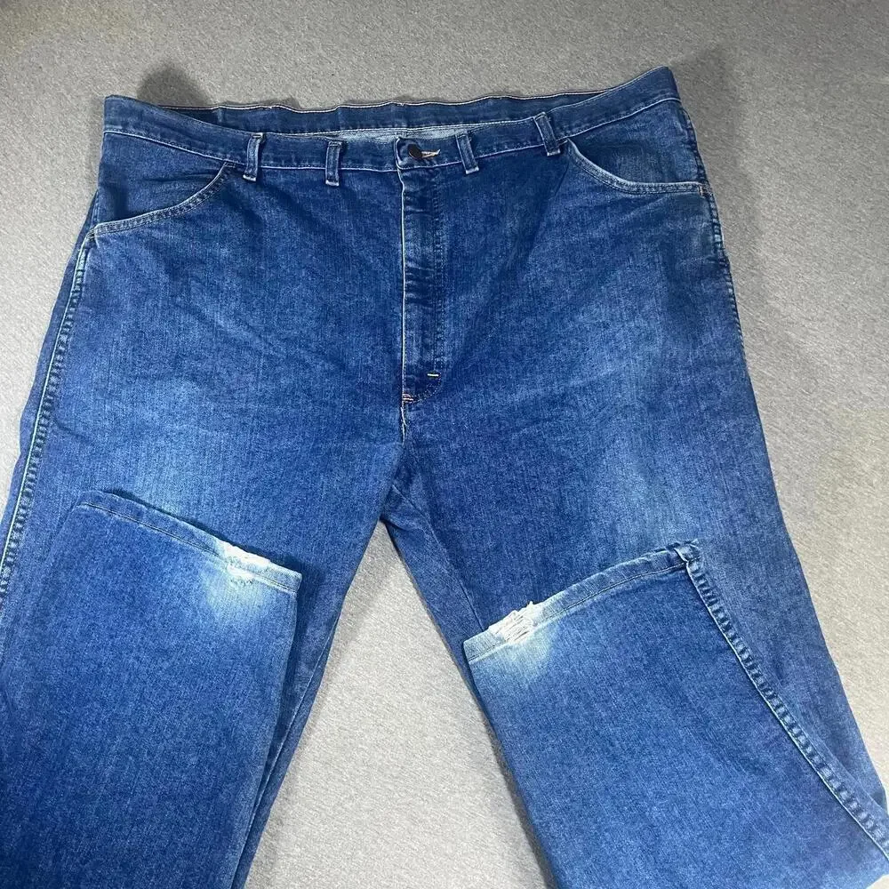 Wrangler 46 x 30 Blue Denim Jeans Regular Fit Men's Blue Denim Jeans Work pants